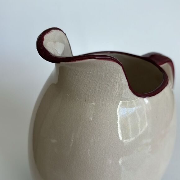 Winfield Pasadena Pottery Pitcher Vintage Cream Blue Burgandy 7.5” - Picture 6 of 11